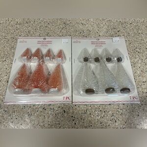 2- 7pc sets of mini bottle brush trees, pink and white